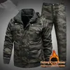 Angelzubehör Neue Winter-Angelbekleidung im Freien, mehrere Taschen, atmungsaktiv, plus Samt, Camouflage-Kapuze, Angelanzüge, Sport-Wandermäntel HKD230706