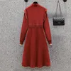 Casual Kleider Frauen Rot Gestrickte Baumwolle Dicke Warme Midi Kleid Herbst Winter Schwarz Koreanische Vintage Hepburn 2023 Elegante Abend