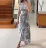 Casual Dresses Printed Sexy Off Shoulder Lace Dress For Woman 2023 Summer Waist Slim Fit Oblique Sleeveless Temperament Long Skirt