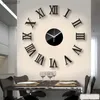 3D Creative Miroir Horloge Murale Autocollant Chiffre Romain Acrylique Mode DIY Horloges À Quartz Montre Décoration De La Maison Salon Autocollants L230620