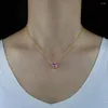 Choker Fashion Purple Pink Blue Heart Cz Pendant Necklace Elegant Women's Wedding Clavicle Chain Jewelry Romantic Valentine's Gifts