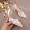 Jurk Schoenen Zomer Witte Sandalen 2023 Luxe Handgemaakte Parel Kant Bruiloft Damesschoenen Bruidsschoenen Elegante Dames Spitse Neus Hoge Hakken Z230707