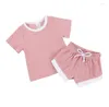 Klädset Born Baby Girl Pojke Kläder Solid kortärmade T-shirts Shorts Spädbarn Boutique Outfits Småbarn Barn Bebes träningsoverall kostym