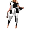 Designer-Kleidung in Übergröße, Damen-Trainingsanzüge, 2-teiliges Hosen-Set, modisches Muster, bedruckter Saum, geteilte Kurzarm-Leggings-Anzüge