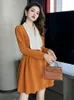 Casual Dresses Cute Sweet Mini For Women 2023 Yellow White Panelled Folds A-line Dress Pearl Button Lady Clothes Party Street Vestido