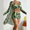 Damen Bademode 2023sexy 3-teiliges Bikini-Set Cover Up Langarm Coverup Tropical Print Brasilianischer Strand-Badeanzug