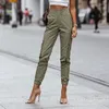 Pantalon femme taille haute poche bouton conception Cargo femmes mode décontractée vert armée coupe ajustée pantalon long maigre Streetwear