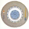 Table Mats 51BD 4pcs Round Placemats For Dining Woven Heat Resistant Anti-Slid Kitchen 15 Inch Drink Cup Pot