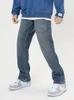 メンズジーンズワイドレッグルーズレトロブルー日本シンプルカジュアルファッションソフトビッグポケット衣類メンズパンツ