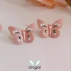 Stud Earrings Girly Pink Brooch Cute Flowers Student Spring Female