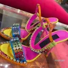 Designer 2023 Luxry Sandals Women Rainbow Color Shiny Crystal High Heel Summer Fashion Rhinestone Wedding Shoes