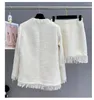 Sukienki do pracy 2023 jesień styl francuski garnitury damskie wysokiej jakości dekolt w serek białe frędzle tweedowe kurtki krótka spódniczka dwuczęściowy zestaw C859