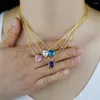 Choker Fashion Purple Pink Blue Heart Cz Pendant Necklace Elegant Women's Wedding Clavicle Chain Jewelry Romantic Valentine's Gifts