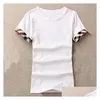 Dames T-shirt Merk Dames Shirts Slanke Katoen 100% Vrouwen Korte Mouwen Voor Vrouwelijke Dunne Witte Pure Tops Vrouw T-shirt Drop Levering Dhuyf