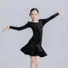 Bühnenkleidung Latin-Wettbewerbsoutfit Mädchen Schwarzer Samt Tänzerin Kleidung ChaCha Performance Kostüm Body Rock Rumba Dancewear DL10133