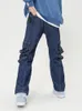 Jeans pour hommes Hommes Rétro Bleu Cargo Large Pour Hommes À La Mode Poches À Glissière Streamer Streetwear Casual Jambe Denim Salopette Hip Hop