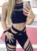 Leggings femininas Calças sensuais femininas pretas roupas esportivas ocas roupas de clube calças de ginástica femininas elásticas finas push up leggins