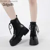 Dress Shoes Gdgydh Women's Combat Boots Lace Small Leg Boots Low Heel Stubby High Platform Comfort Boots Side Zipper Black Z230711
