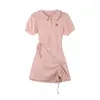 GkyocQ 2023 été femmes robe à manches courtes solide col rabattu maigre Vestidos Preppy Style filles femme vêtements