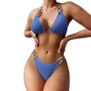 Women's Swimwear 2 Piece Bathing Suits Halter Ring Bikini Set With Cover Up Skirt