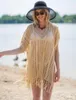 Maillots de bain pour femmes tunique au crochet beige sexy évider voir à travers mini robe à franges vêtements d'été femmes vêtements de plage maillot de bain couvrir