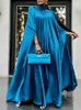 Robes décontractées Satin Abaya Robe Femmes Musulmanes Couleur Unie Lâche À Manches Longues Volants Maxi AutumnDubai Turk Modeste Porter