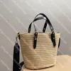 Stro Geweven Bucket Bag Designer Geweven Totes Mode Strand Tote Bag Grote Capaciteit Handtas Lederen Patchwork Schoudertassen