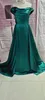 Festklänningar Vintage lång satänggrön veckad kväll med avtagbart tåg Sjöjungfru Golv Längd Dragkedja Formella klänningar för kvinnor