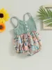 Flickklänningar Bebisflickor Ärmlösa blommor Patchwork Ribbad playsuit Sommar Casual Romper Knäppt