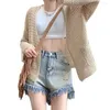 Women's Knits Women Cardigan Knitted Long Sleeves Hollow Out Open Stitch Thin Sun Protection Anti-UV Slounchy Lady Coat Spring Fall Jacket