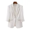 Women's Suits White Women Blazer 2023 In Fashion Female Casual Half Sleeve Slim Office Ladies Work Formal Jacket