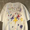 Herrtröjor Amerikansk vintage High Street Färgglad stjärngrafisk tröja för män och kvinnor Sommar löst mode Hip Hop Casual Kortärmad 230705