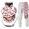 Męskie dresy śmieszne Halloween Clown bluzy z kapturem z nadrukiem 3D spodnie garnitur Hip hop mężczyźni/kobiety osobowość Streetwear odzież horrory