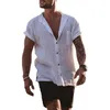Летние мужские повседневные рубашки сплошной хлопковой конопля карман с короткими рукавами простая мода