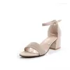 Sandals Women Elegant Cover Heels Buckle Strap Pumps 5cm Cow Suede Front Open Toe Shoes For Office Lady Black Beige Wide Fits 43