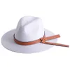 Women Classic Flat Brim Belt Straw Cap Sun Hat Simple Summer Beach Hat Female Casual Panama Hat Lady Fedora