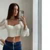 Vrouwen Blouses Vrouwen Sexy Vierkante Hals Bandage Corset Crop Tops Chique Vintage Lange Mouw Witte Elegante Shirts Vrouw