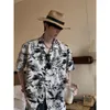 Мужские повседневные рубашки Японский винтажный кубинский воротник гавайский принт цветочной рубашку для мужчин с коротким рукавом пляж Хараджуку свободное платье