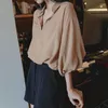 Женские блузки Lucyever Vintage Khaki Loose 2023 Случайные рубашки для кармана.