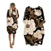 Fritidsklänningar för kvinnor Fick långärmad Kvinna Kläder Mode Plus Size Dam Kläder Midi Kvinnlig Klänning Tropisk Blommig ZX