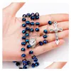 Pendant Necklaces Mens Catholic Rosary Necklace For Women Christian Jesus Virgin Mary Cross Crucifix Galss Beaded Chains Luxury Jewe Dhfd3