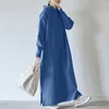 Casual Dresses Hooded Vestidos 2023 Autumn Solid Sweatshirt Dress Women Oversized Hoodies Robe Warm Maxi