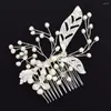 Hair Clips Handmade Rose Gold Silver Color Pearl Flower Comb Bride Tiara Crown Headpiece Wedding Bridal Women Jewelry Accessories