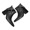 high-heeled 6CM Men's Shoes Korean Style Leather High-top Fashion Business Short Boots Men Pointed Toe b