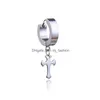 Dangle Chandelier 316L Edelstahl Kreuz Stern Fake Piercing Ohrringe Männer Punk Hypoallergen Nicht Piercing Clip On Hoop Für Wom Dhpty