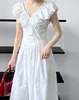 French Waist Waist Open Back V-Neck Dress Women's Elegant and Elegant Sleeveless Pleated Long Dress 9979