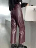 Spodnie damskie Capris QOERLIN jesienno-zimowa PU spodnie skórzane damskie eleganckie kieszenie z wysokim stanem Faux Leather Harem Pant kobiece spodnie z elastycznym pasem J230705