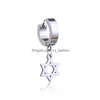 Dangle Lustre En Acier Inoxydable 316L Croix Étoile Faux Piercing Boucles D'oreilles Hommes Punk Hypoallergénique Non-Piercing Clip Sur Cerceau Pour Wom Dhpty