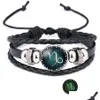 Braccialetti con ciondoli Luminoso 12 Bracciale con segno zodiacale per donna Uomo Glow In The Dark Constellations Catene in corda di cuoio Bracciale fai da te Fashio Dhi5R