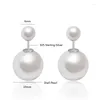 Dangle Earrings Fashion Double Pearl Stud Real 925 Sterling Silver Earings For Women Wedding Gift